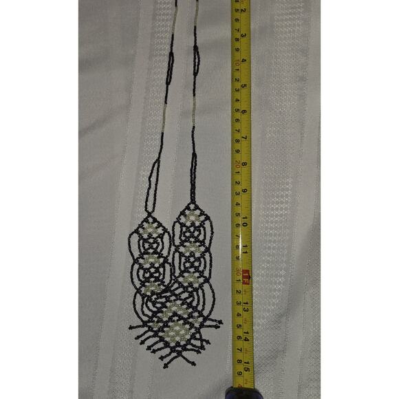 Irridescent Rainbow Seed Bead Lace Bib Necklace Native American Beaded Borealus - Picture 6 of 8